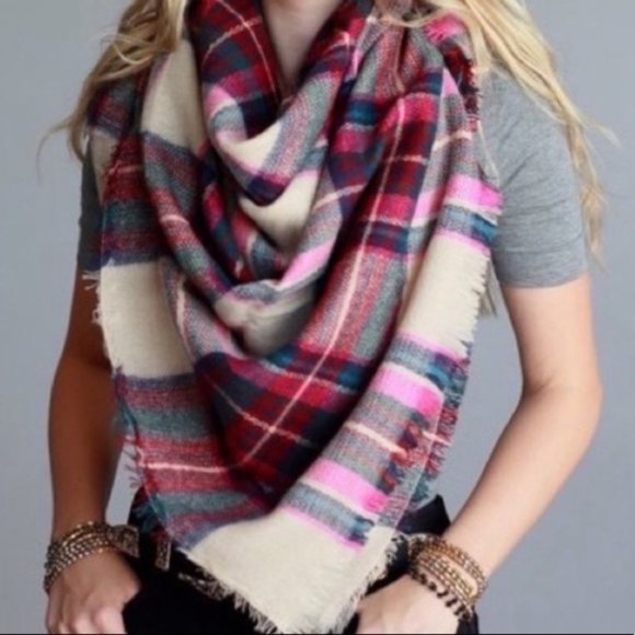 Kala Vella Accessories - Cozy Kala Vella | Fuchsia plaid blanket scarf